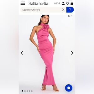 NWT Selfie Leslie Amora Rose Halterneck Maxi Dress Pink